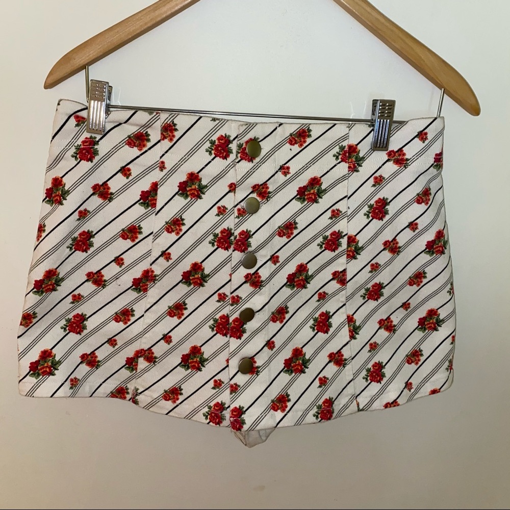 White floral denim skort
